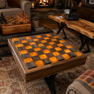 Walnut and Orange Epoxy Chess Board