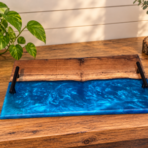 Walnut and blue resin service board